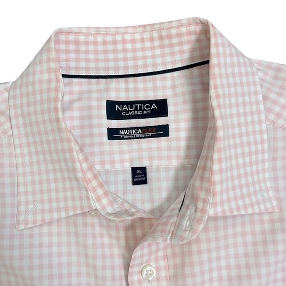Nautica Gingham Long Sleeve Shirt Pink/White Flex Classic Fit Button Down XL - Picture 2 of 9